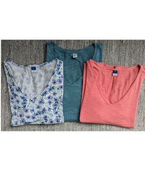 BUNDLE 3 Old Navy Luxe Short Sleeve V-Neck T-Shirts Women Large